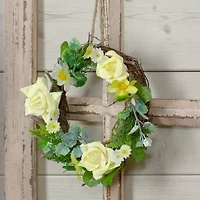 Northlight 7in Mini Rose And Foliage Yellow Wreath
