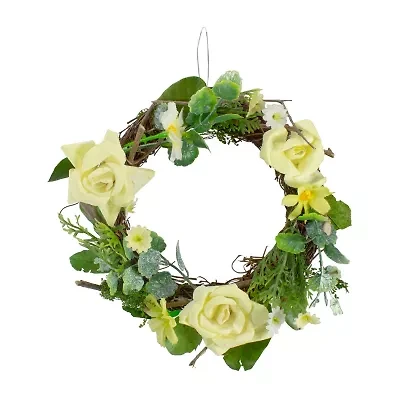 Northlight 7in Mini Rose And Foliage Yellow Wreath