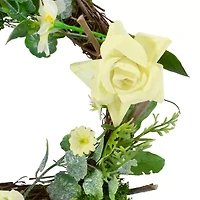 Northlight 7in Mini Rose And Foliage Yellow Wreath