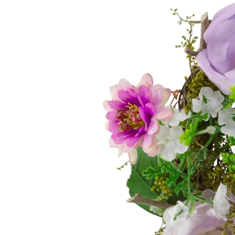 Northlight 8in Mini Rose Foliage Pink Purple Wreath