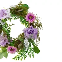 Northlight 8in Mini Rose Foliage Pink Purple Wreath