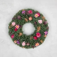 Northlight 13in Pink Rose And Thistle Mixed Floral Wreath