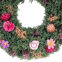 Northlight 13in Pink Rose And Thistle Mixed Floral Wreath