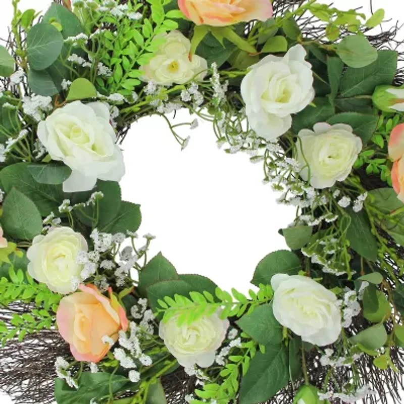 Northlight 24in Rose Foliage Unlit Wreath