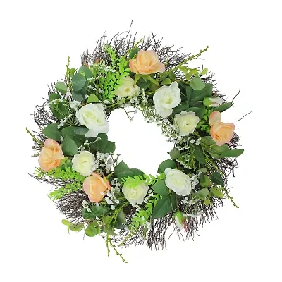 Northlight 24in Rose Foliage Unlit Wreath