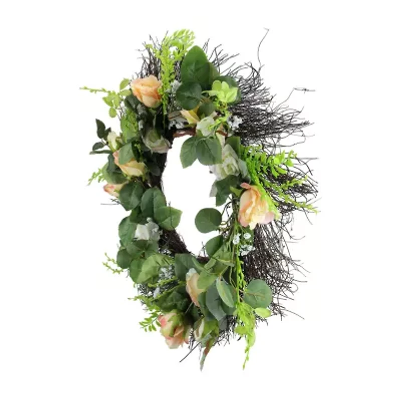 Northlight 24in Rose Foliage Unlit Wreath