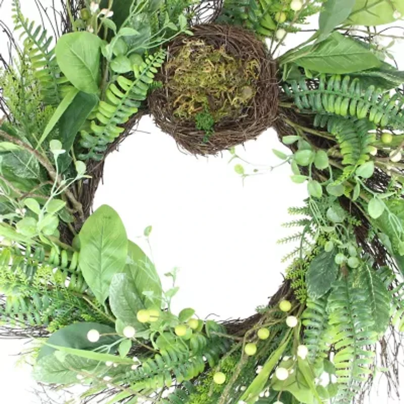 Northlight 24in Foliage Spring Nest Unlit Wreath