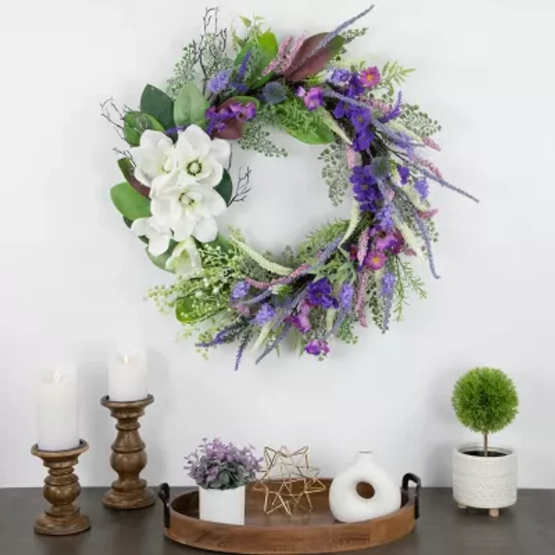 Northlight 24in Mixed Wildflowers And Magnolias Wreath