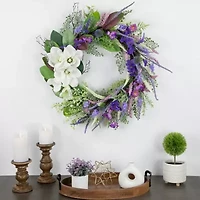 Northlight 24in Mixed Wildflowers And Magnolias Wreath