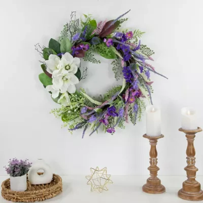 Northlight 24in Mixed Wildflowers And Magnolias Wreath