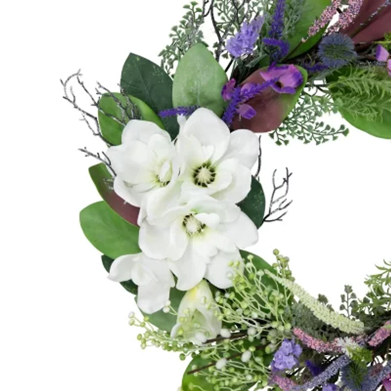 Northlight 24in Mixed Wildflowers And Magnolias Wreath