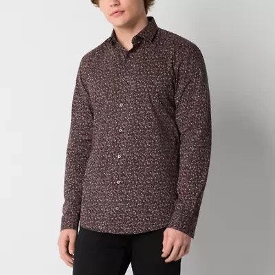 J. Ferrar Mens Long Sleeve Cuffed Slim Fit Stretch Fabric Wrinkle Free Button-Down Shirt