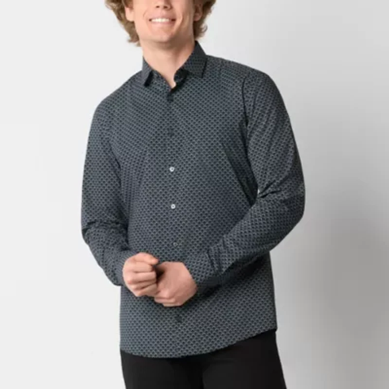 J. Ferrar Mens Long Sleeve Slim Fit Stretch Fabric Wrinkle Free Button-Down Shirt