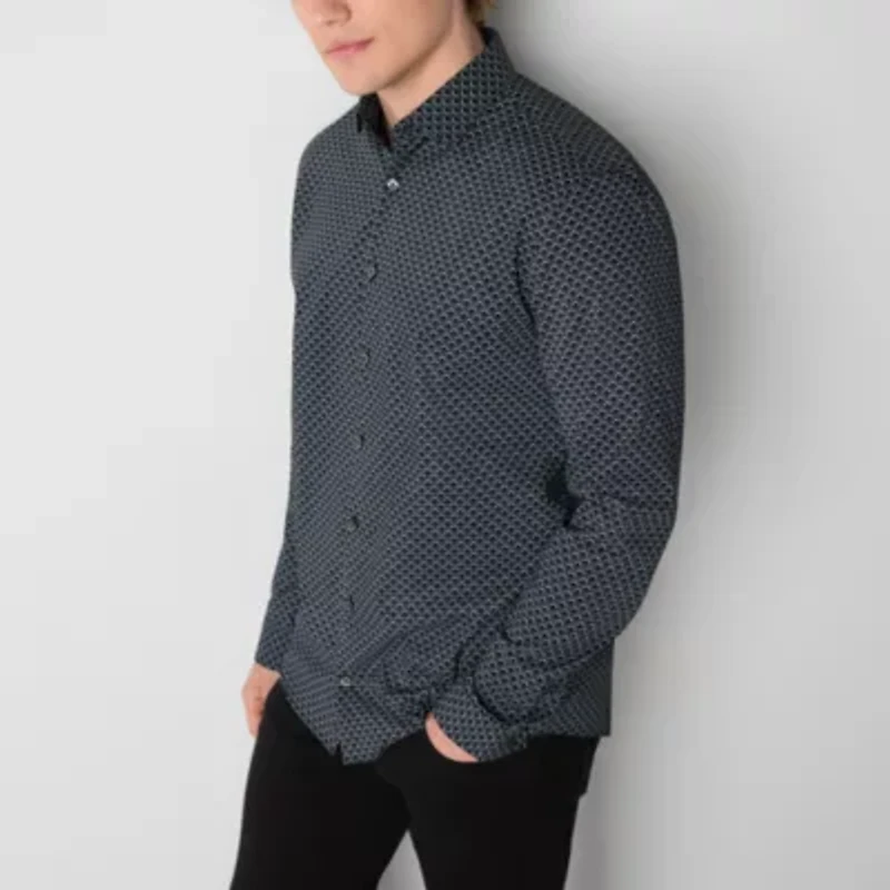 J. Ferrar Mens Long Sleeve Slim Fit Stretch Fabric Wrinkle Free Button-Down Shirt