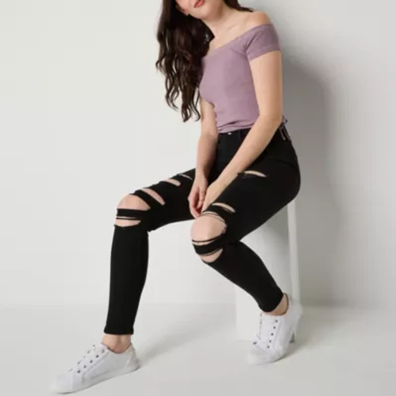 Arizona Womens Ripped Curvy Fit Skinny Jean