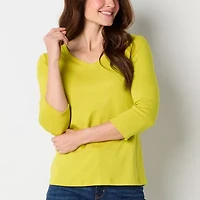 St. John's Bay Womens V Neck 3/4 Sleeve T-Shirt