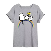 Rainbow Womens Crew Neck Short Sleeve Regular Fit Peanuts Snoopy Juniors Graphic T-Shirt