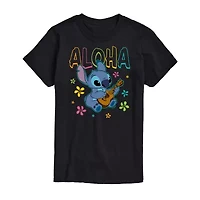 Aloha Stitch Tee Womens Juniors Crew Neck Short Sleeve Regular Fit Lilo & Graphic T-Shirt