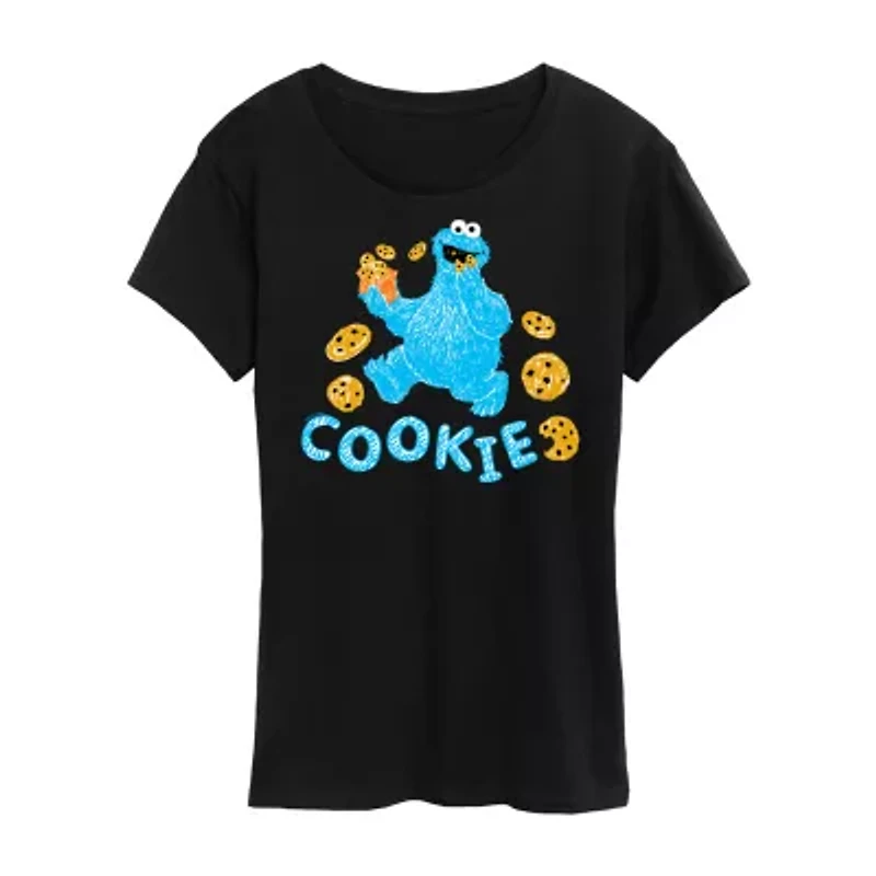 Cookie Monster Womens Crew Neck Short Sleeve Regular Fit Sesame Street Juniors Graphic T-Shirt