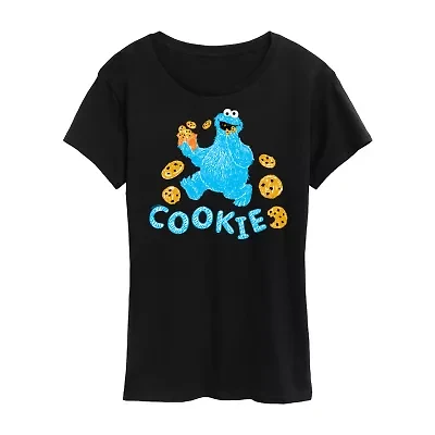Cookie Monster Womens Crew Neck Short Sleeve Regular Fit Sesame Street Juniors Graphic T-Shirt