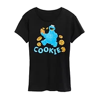 Cookie Monster Womens Crew Neck Short Sleeve Regular Fit Sesame Street Juniors Graphic T-Shirt