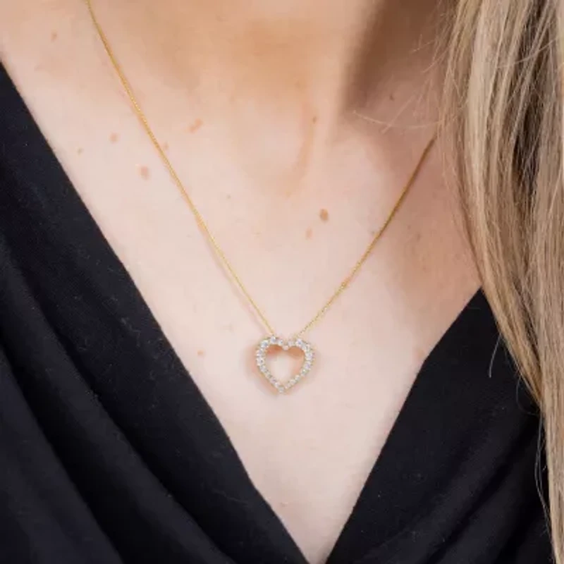 H-I / I1) Womens 1/ CT. T.W. Lab Grown White Diamond 10K Gold Heart 18 Inch Pendant Necklace