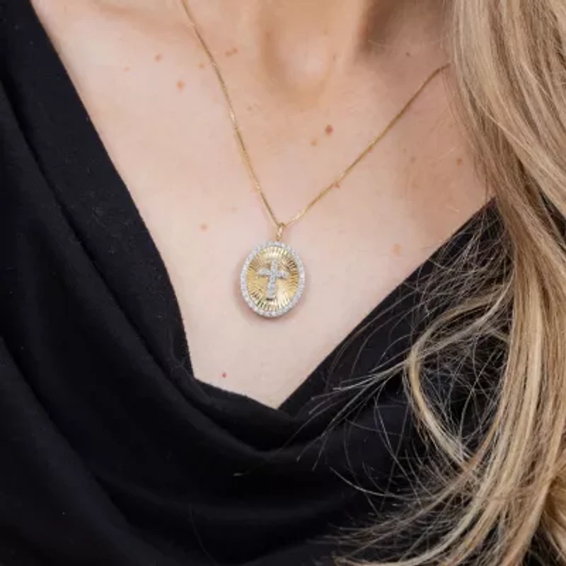 (H-I / I1) Womens 1/2 CT. T.W. Lab Grown White Diamond 10K Two Tone Gold Cross 18 Inch Pendant Necklace