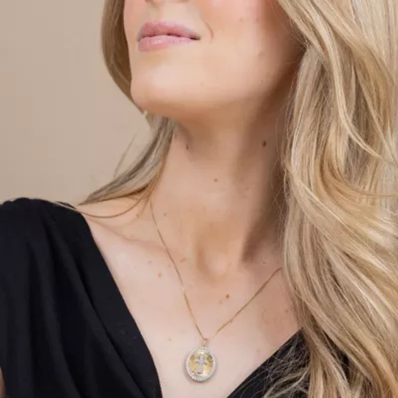 (H-I / I1) Womens 1/2 CT. T.W. Lab Grown White Diamond 10K Two Tone Gold Cross 18 Inch Pendant Necklace