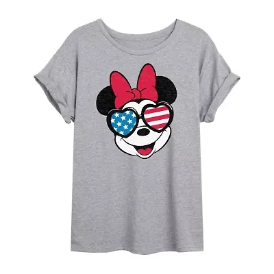 Womens Crew Neck Short Sleeve Regular Fit Minnie Mouse Juniors Graphic T-Shirt