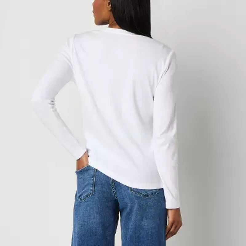 St. John's Bay Womens V Neck Long Sleeve Tall T-Shirt