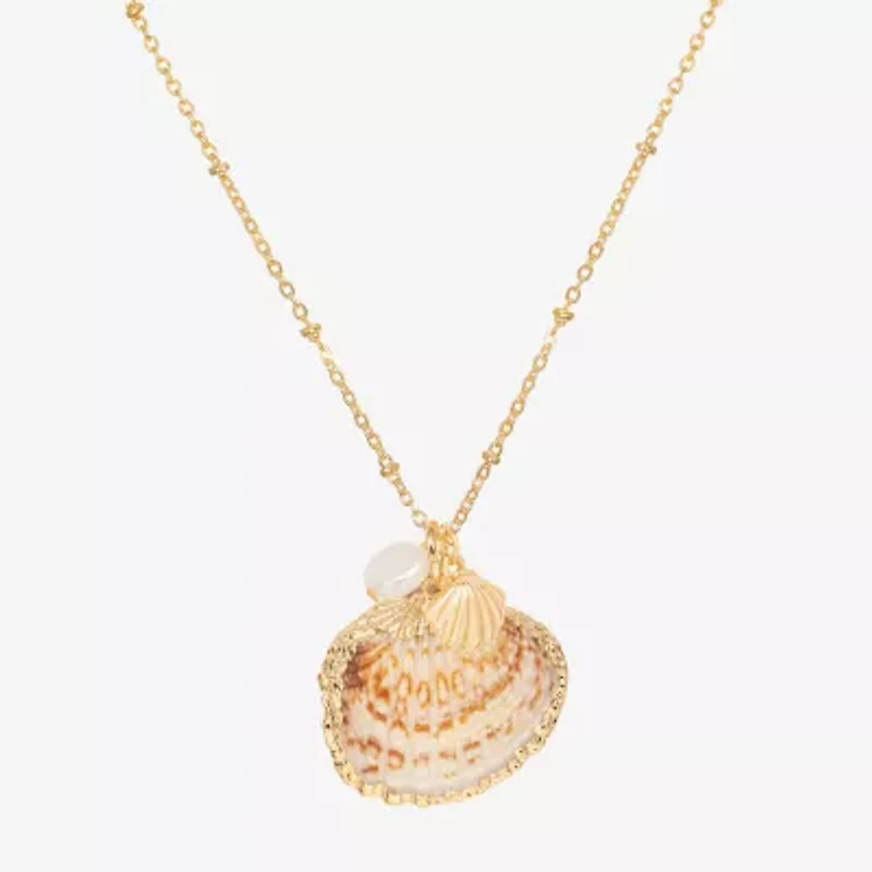 Bijoux Bar Delicates Gold Tone Womens Simulated Pearl 16 Inch Pendant Necklace