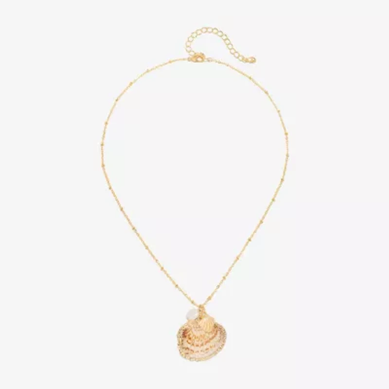 Bijoux Bar Delicates Gold Tone Womens Simulated Pearl 16 Inch Pendant Necklace