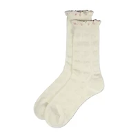 MeMoi Pointelle Ruffle Edge Womens 1 Pair Crew Socks