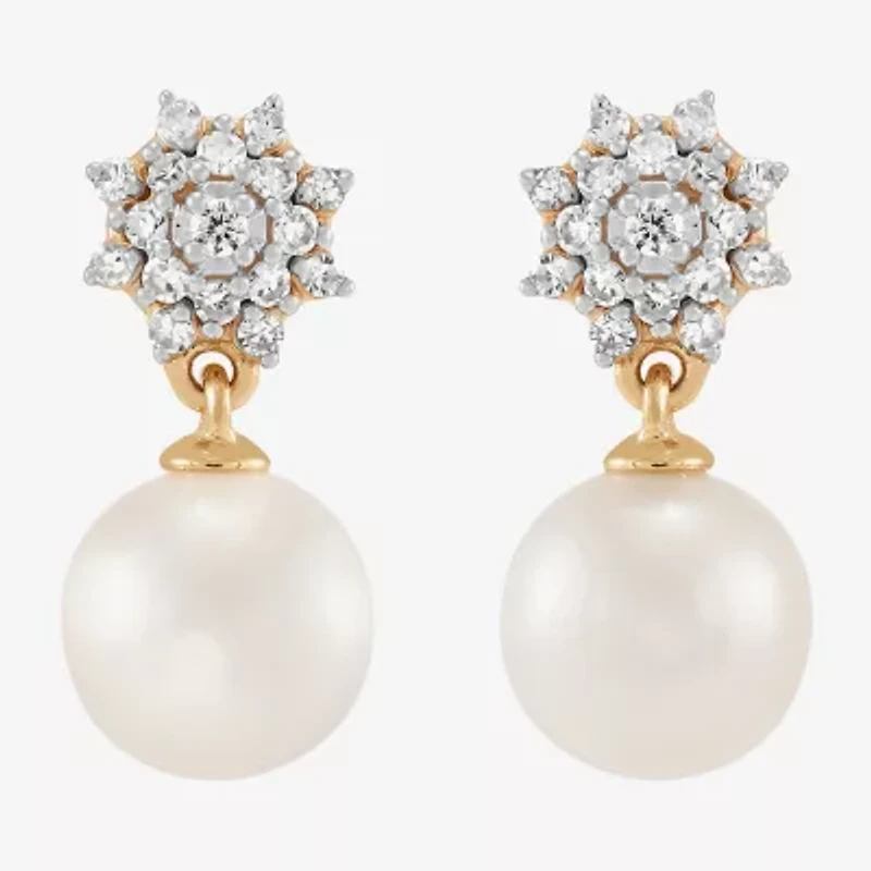 Womens 1/4 CT. T.W. White Cultured Freshwater Pearl 10K Gold Round Drop Earrings