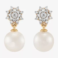 Womens 1/4 CT. T.W. White Cultured Freshwater Pearl 10K Gold Round Drop Earrings