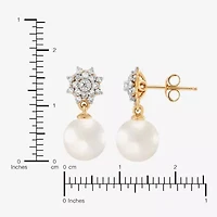 Womens 1/4 CT. T.W. White Cultured Freshwater Pearl 10K Gold Round Drop Earrings