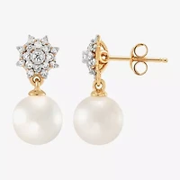Womens 1/4 CT. T.W. White Cultured Freshwater Pearl 10K Gold Round Drop Earrings