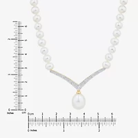 Womens Lab Created White Cultured Freshwater Pearl 14K Gold Over Silver Sterling Silver Chevron 17 Inch Pendant Necklace