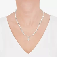 Womens Lab Created White Cultured Freshwater Pearl 14K Gold Over Silver Sterling Silver Chevron 17 Inch Pendant Necklace