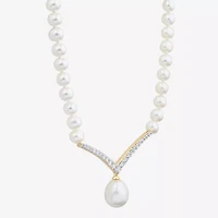 Womens Lab Created White Cultured Freshwater Pearl 14K Gold Over Silver Sterling Silver Chevron 17 Inch Pendant Necklace