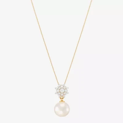 Womens 1/4 CT. T.W. White Cultured Freshwater Pearl 10K Gold Bell Flower 18 Inch Pendant Necklace