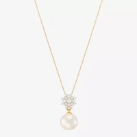Womens 1/4 CT. T.W. White Cultured Freshwater Pearl 10K Gold Bell Flower 18 Inch Pendant Necklace