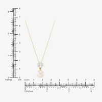 Womens 1/4 CT. T.W. White Cultured Freshwater Pearl 10K Gold Bell Flower 18 Inch Pendant Necklace