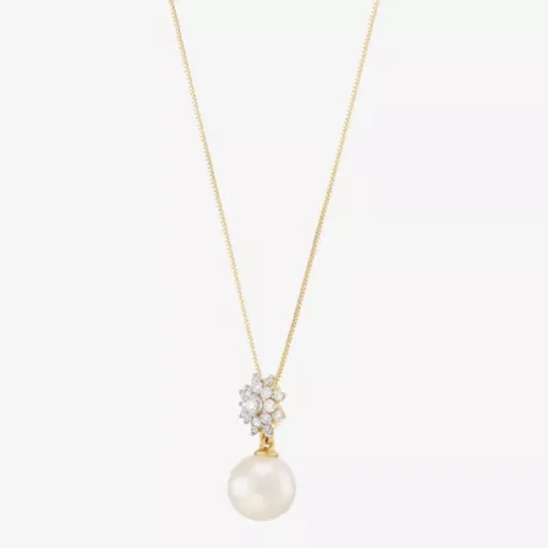 Womens 1/4 CT. T.W. White Cultured Freshwater Pearl 10K Gold Bell Flower 18 Inch Pendant Necklace
