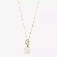 Womens 1/4 CT. T.W. White Cultured Freshwater Pearl 10K Gold Bell Flower 18 Inch Pendant Necklace