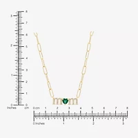 "Mom" Womens Lab Created Green Emerald 14K Gold Over Silver Sterling Silver Heart 18 Inch Pendant Necklace