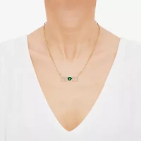 "Mom" Womens Lab Created Green Emerald 14K Gold Over Silver Sterling Silver Heart 18 Inch Pendant Necklace
