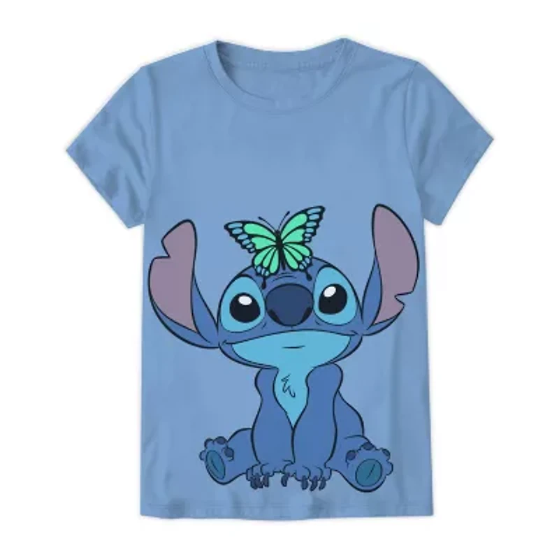 Little & Big Kid Girls Crew Neck Short Sleeve Regular Fit Lilo Stitch Graphic T-Shirt