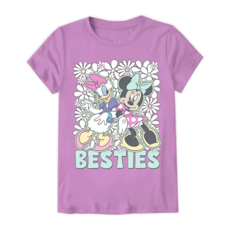 Little & Big Kid Girls Crew Neck Short Sleeve Regular Fit Daisy Duck Minnie Mouse Graphic T-Shirt