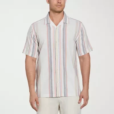 Cubavera Yarn Dye Panel Mens Short Sleeve Regular Fit Button-Down Shirt